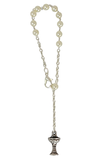 ROSARY BEADS - IVORY WITH HOLY COMMUNION SYMBOL